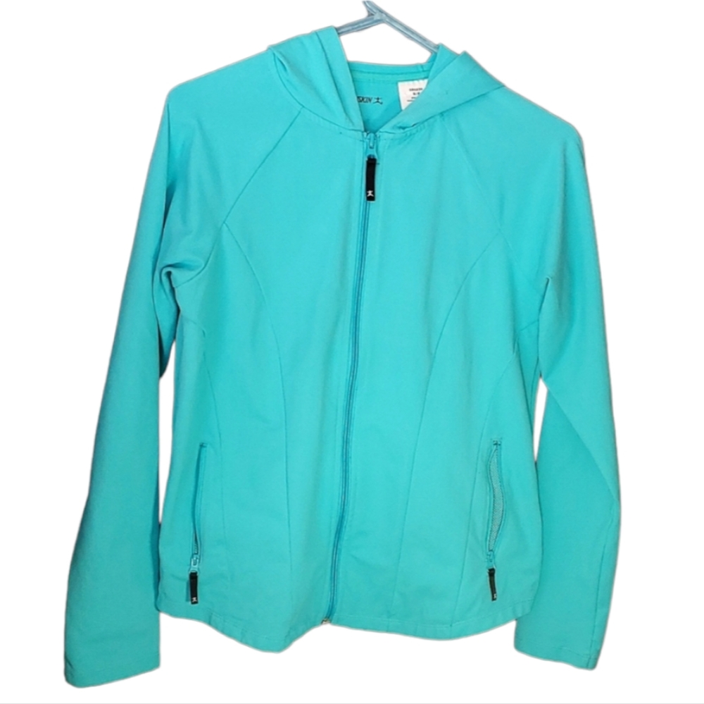 Danskin Aqua Fleece Zip Up with Hood and Vented Pockets - Size Small